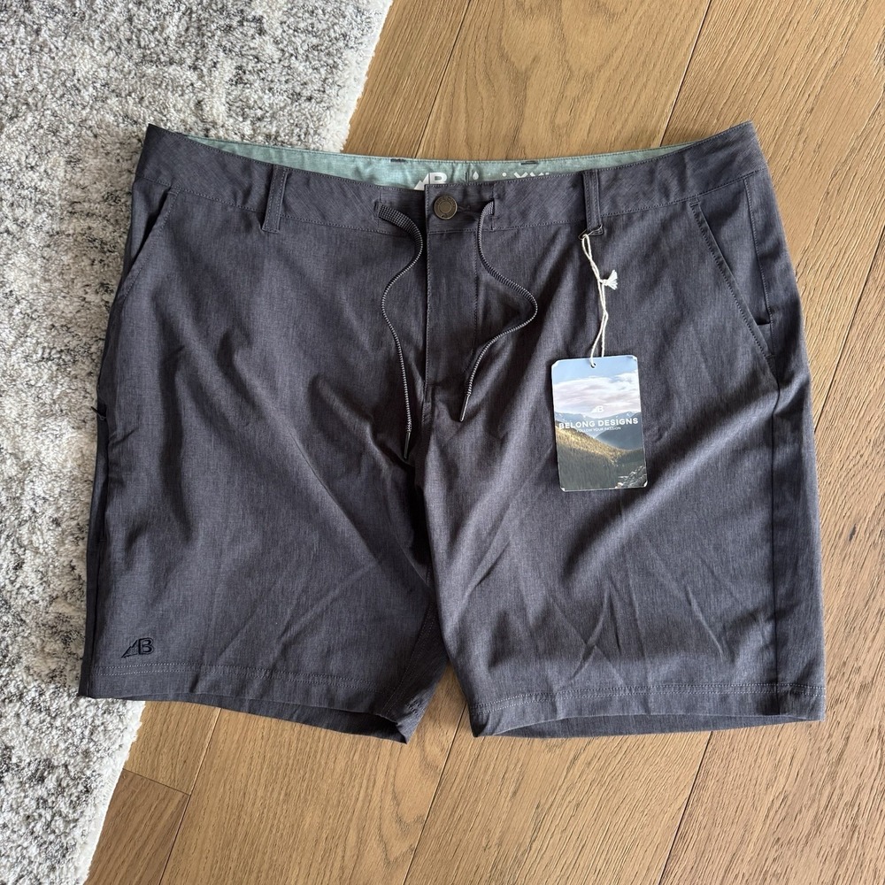 Belong Designs Mens XXL Versaluxe Hybrid Shorts Size 34 Gray 8" Inseam NWT